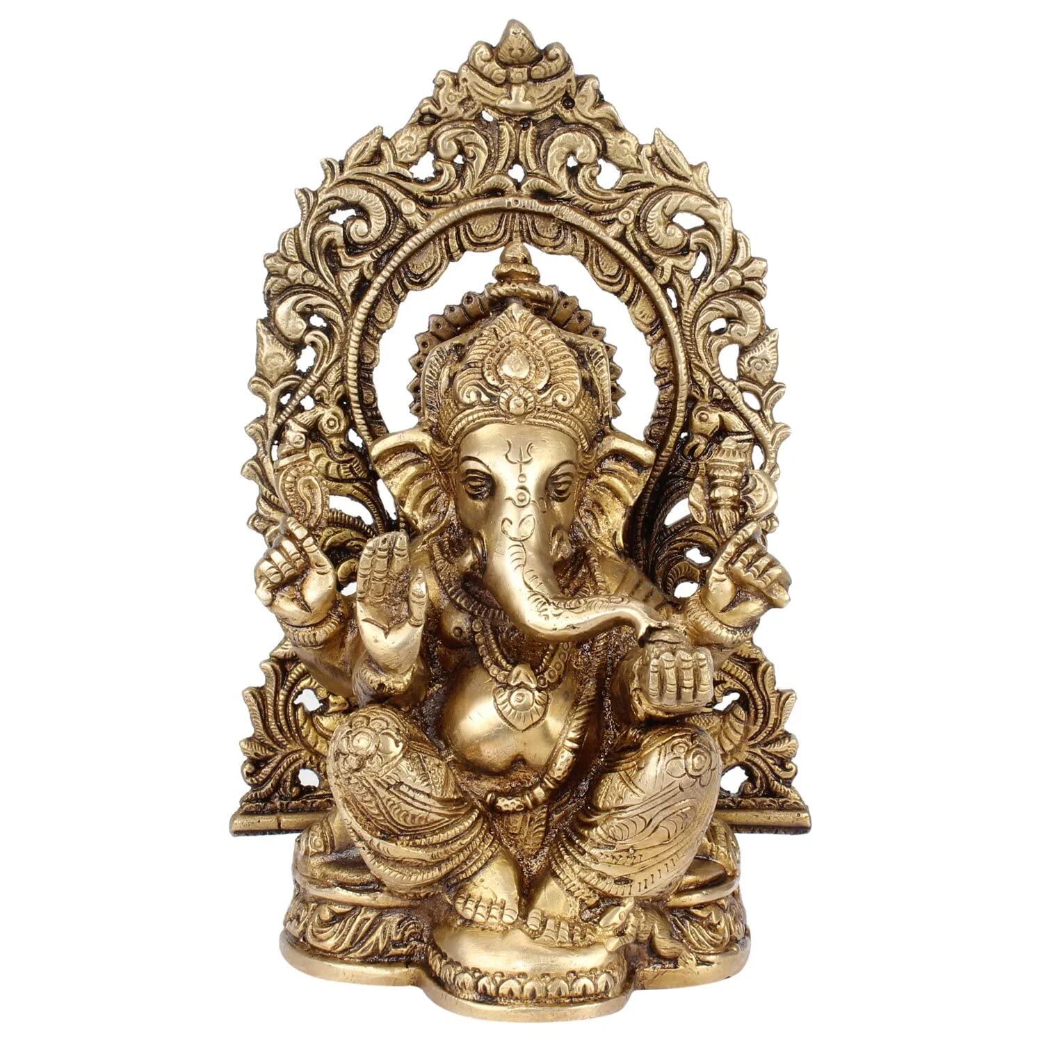 indiancraftsbykanika Brass Fully Carved Sitting Ganesh Idol Statue for Home Temple/Gift Item